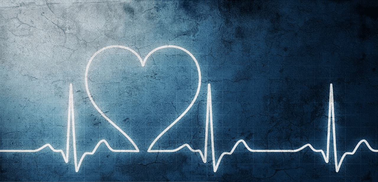 EKG with heart on a blue background